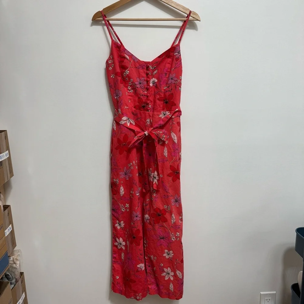 Banana Republic Linen Cotton Blend Floral Wide Leg Jumpsuit Size 2